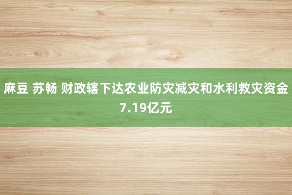 麻豆 苏畅 财政辖下达农业防灾减灾和水利救灾资金7.19亿元