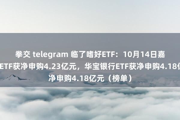 拳交 telegram 临了嗜好ETF：10月14日嘉实科创芯片ETF获净申购4.23亿元，华宝银行ETF获净申购4.18亿元（榜单）